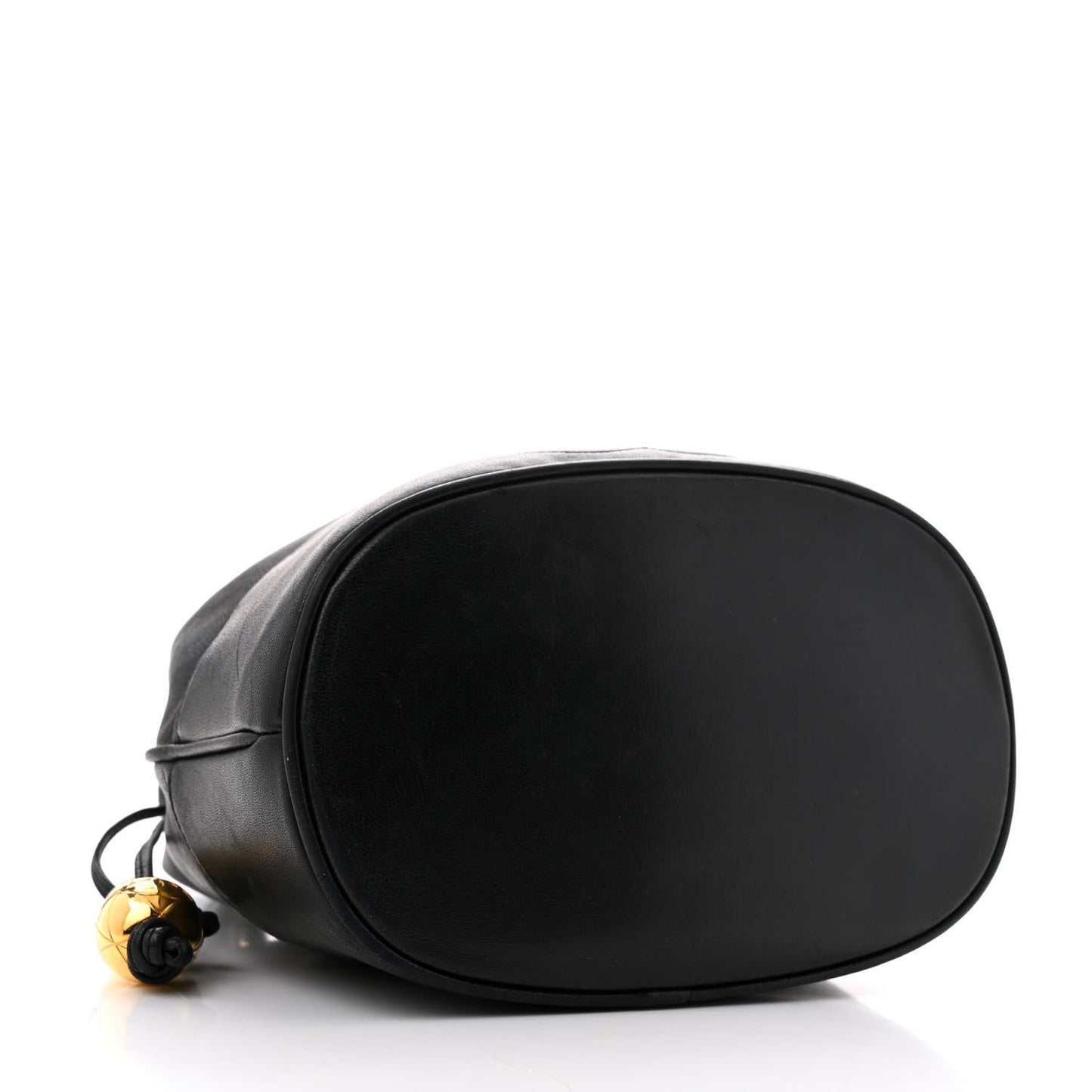 Lambskin CC Stitched Drawstring Bucket Bag Black