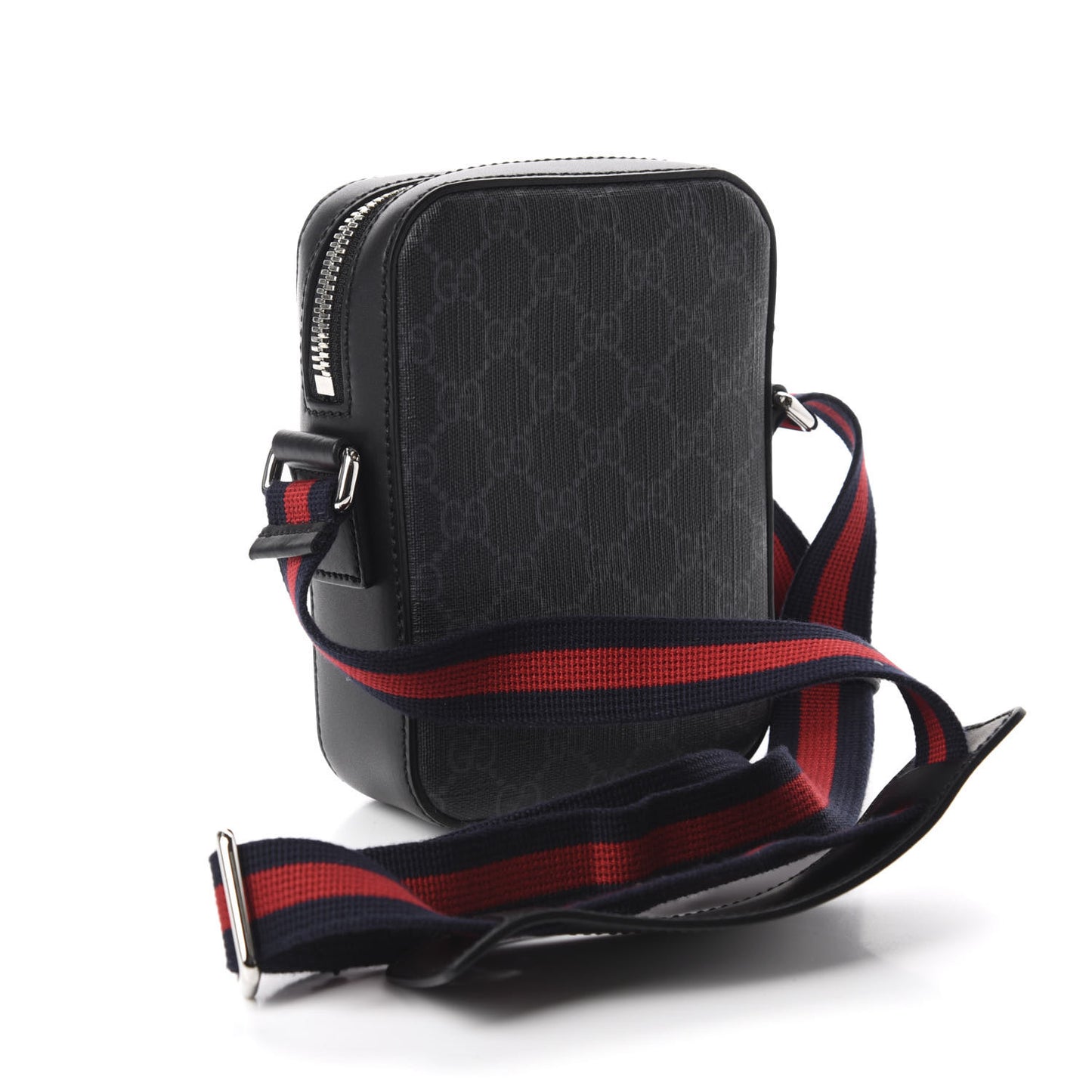 GG Supreme Monogram Appia Calfskin Web Small Camera Messenger Bag Black Grey