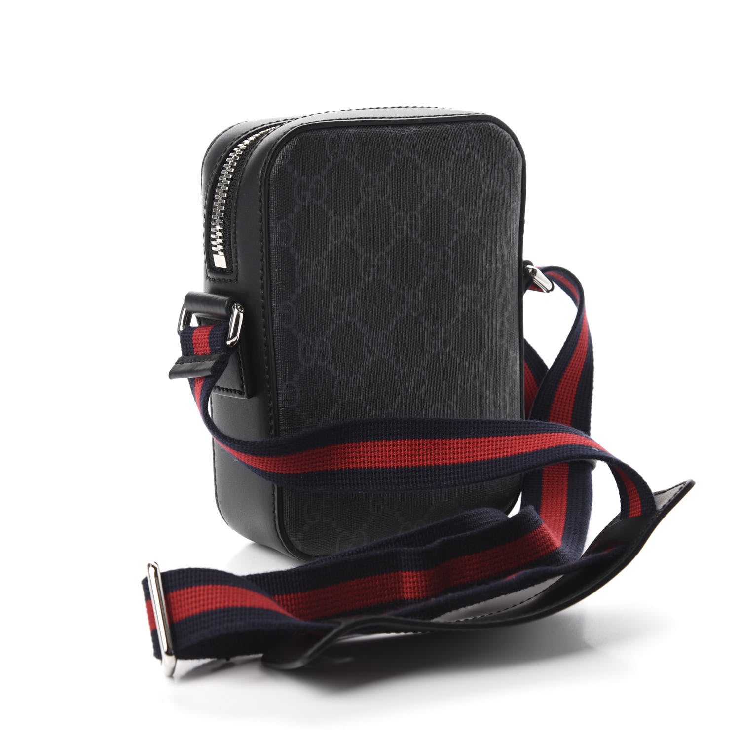 Gucci GG Supreme Monogram Appia Calfskin Web Small Camera Messenger Bag Black Grey 3 of 10