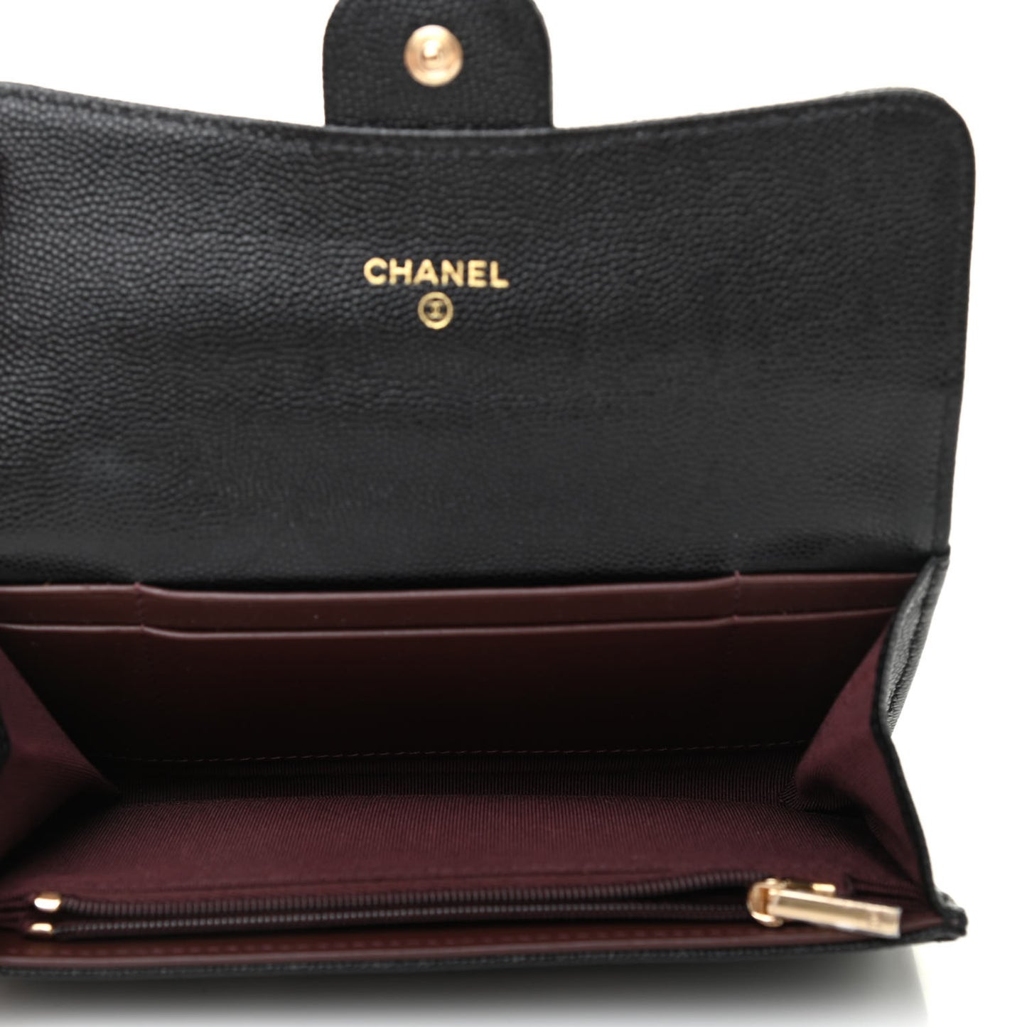 Caviar Quilted Medium Gusset Flap Wallet Black
