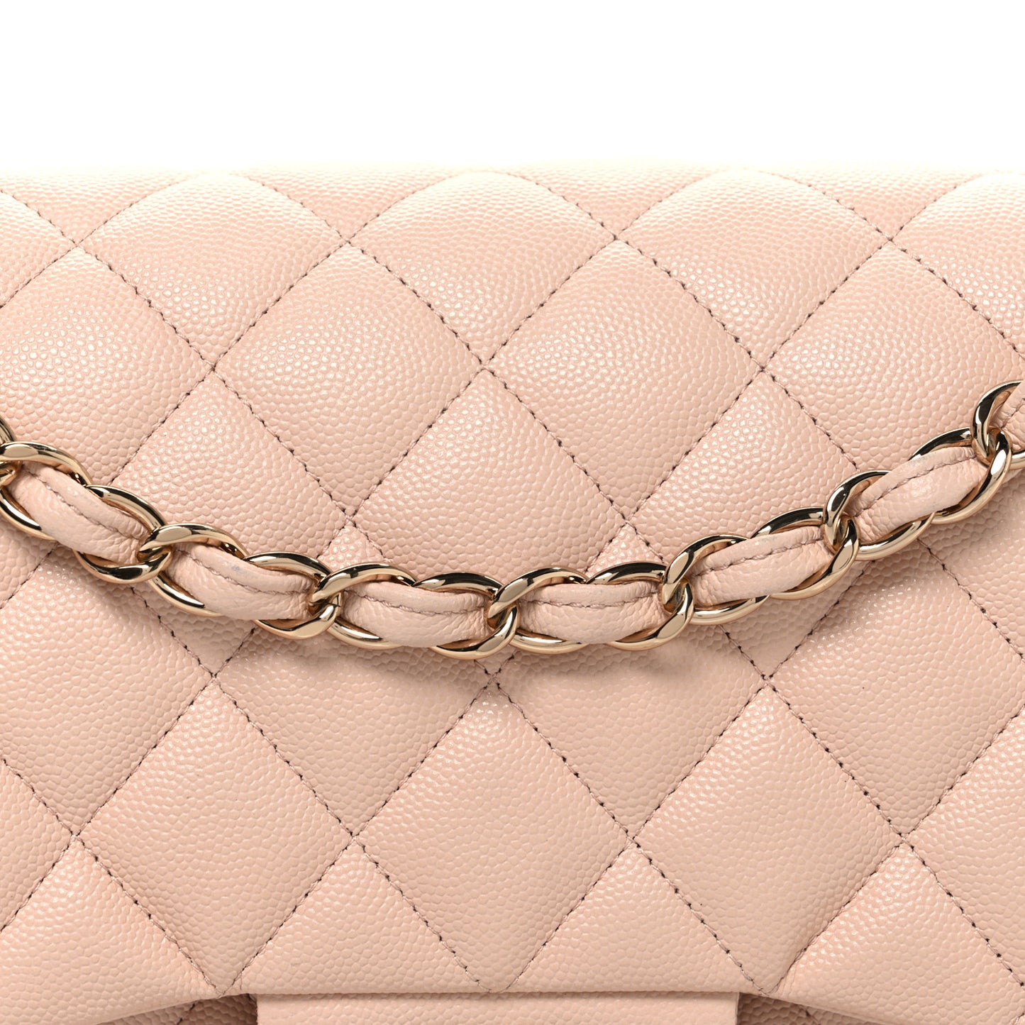 Caviar Quilted Jumbo Double Flap Light Beige
