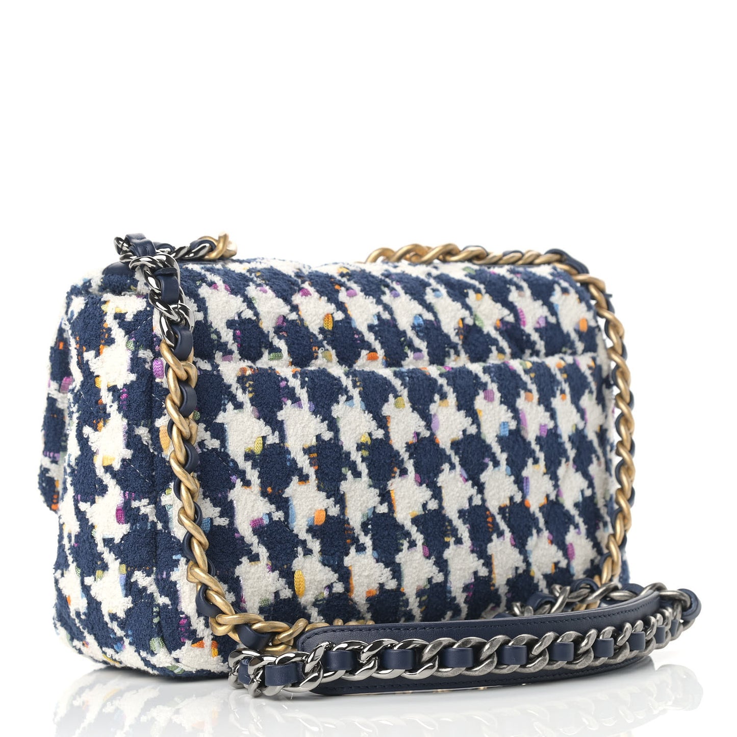 Tweed Quilted Medium Chanel 19 Flap Ecru Navy Blue Multicolor