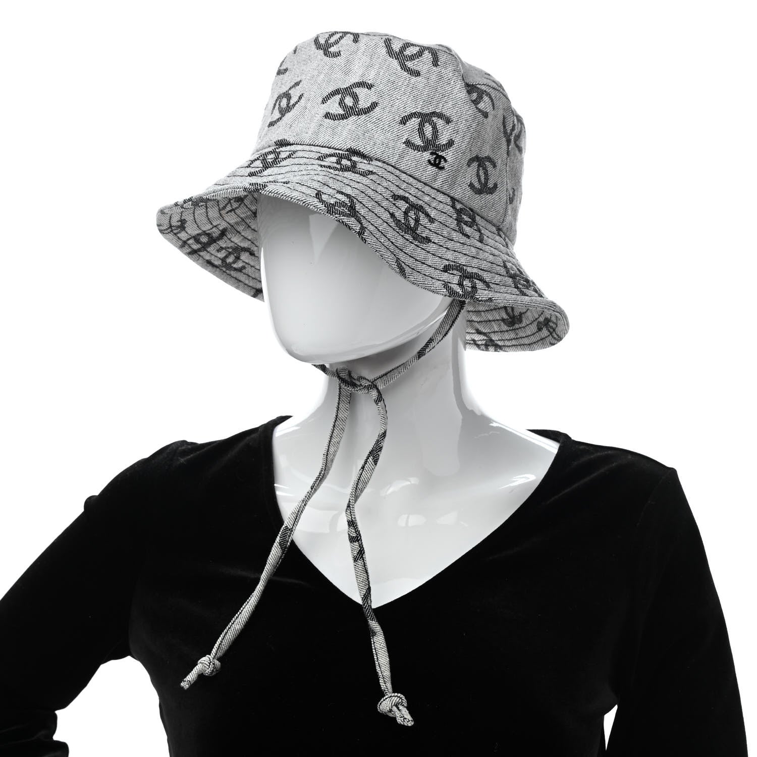 Chanel Denim CC Bucket Hat M White Black 2 of 8