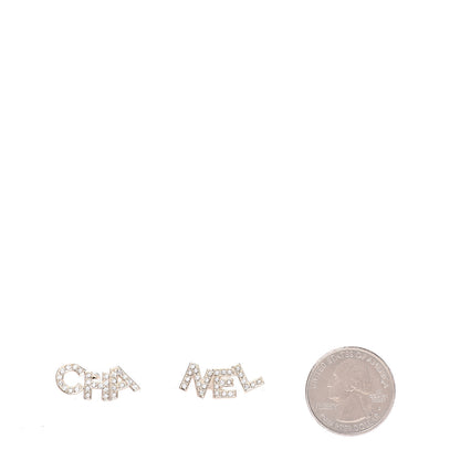 Chanel Crystal Pearl Signature Stud Earrings Gold 2 of 5