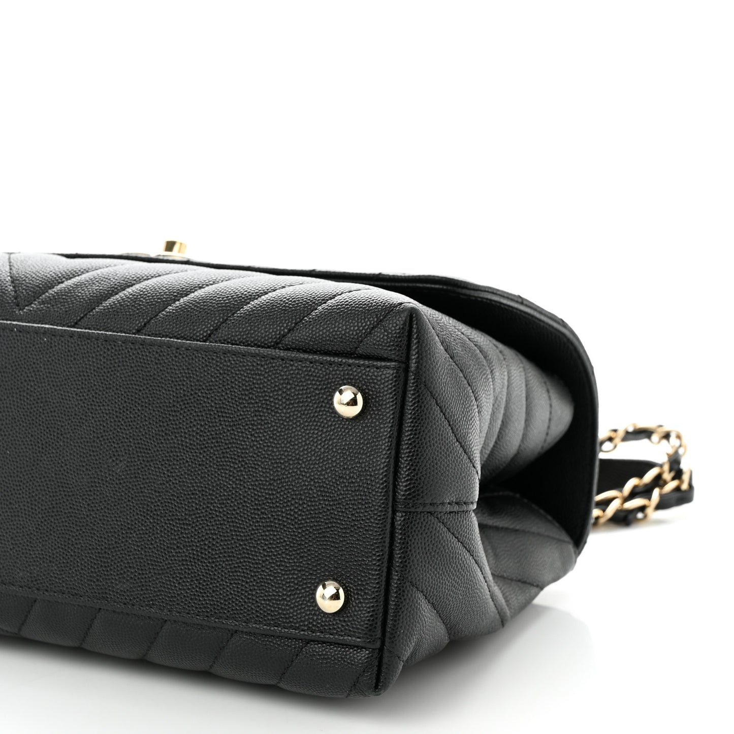 Caviar Chevron Quilted Small Coco Handle Flap Black