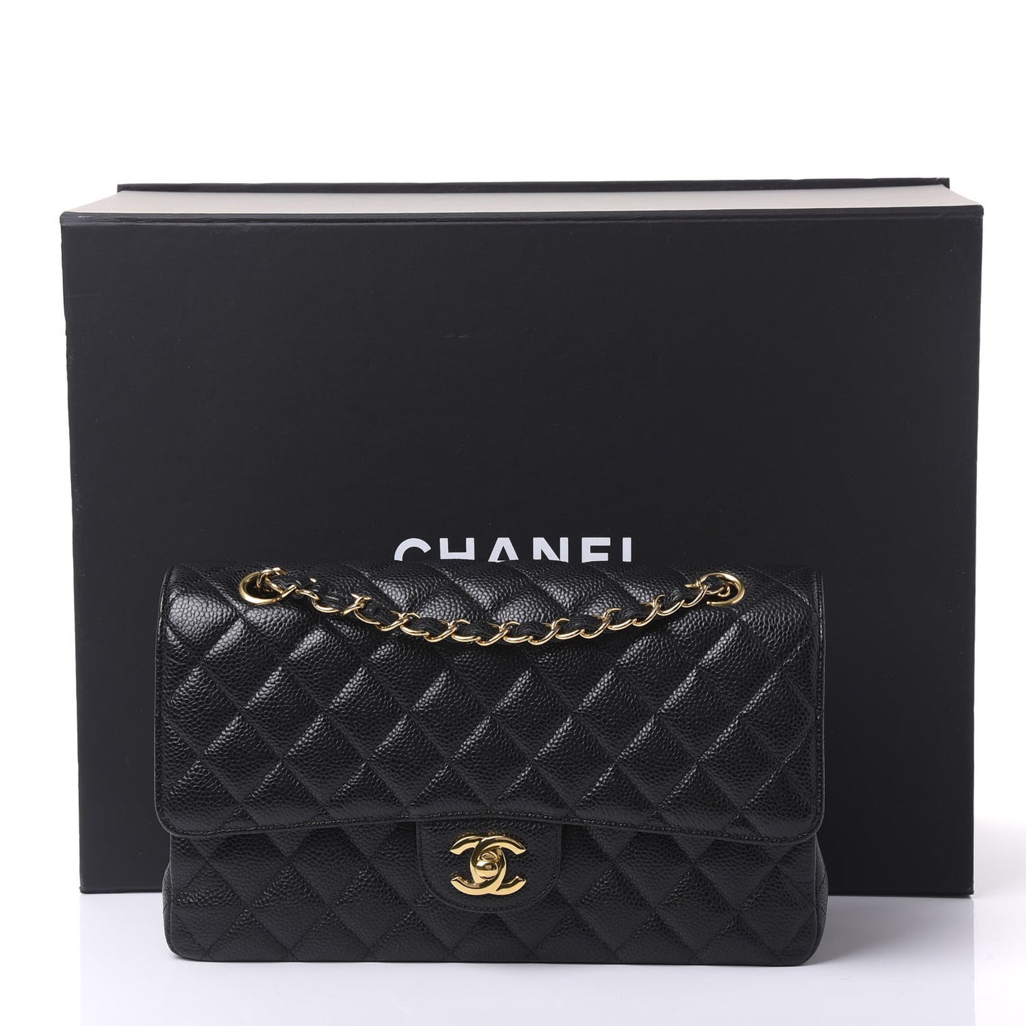 Caviar Quilted Medium Double Flap Black