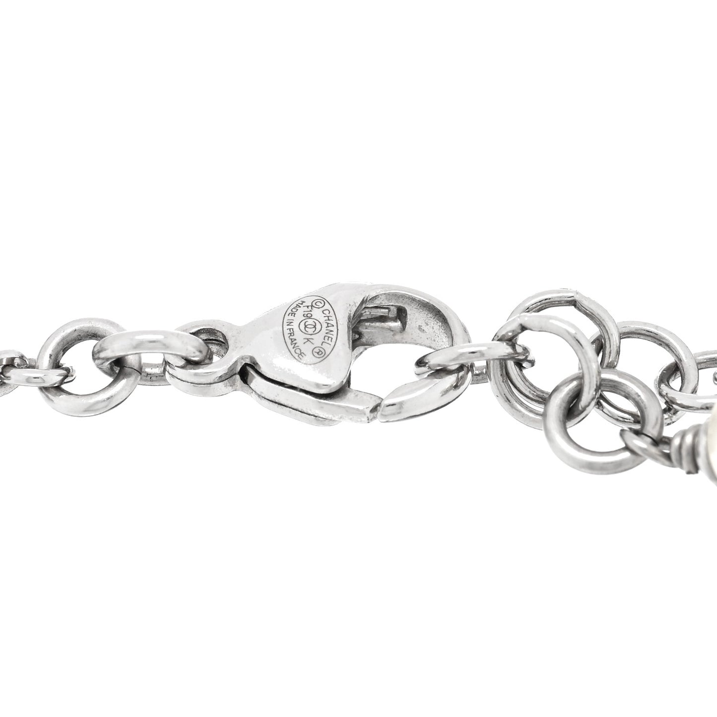 Pearl Crystal CC Bracelet Silver