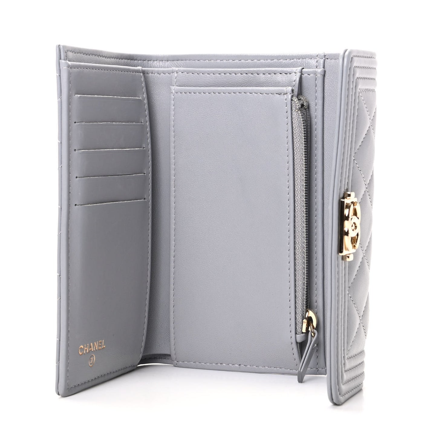 Lambskin Quilted Small Boy Flap Wallet Gray