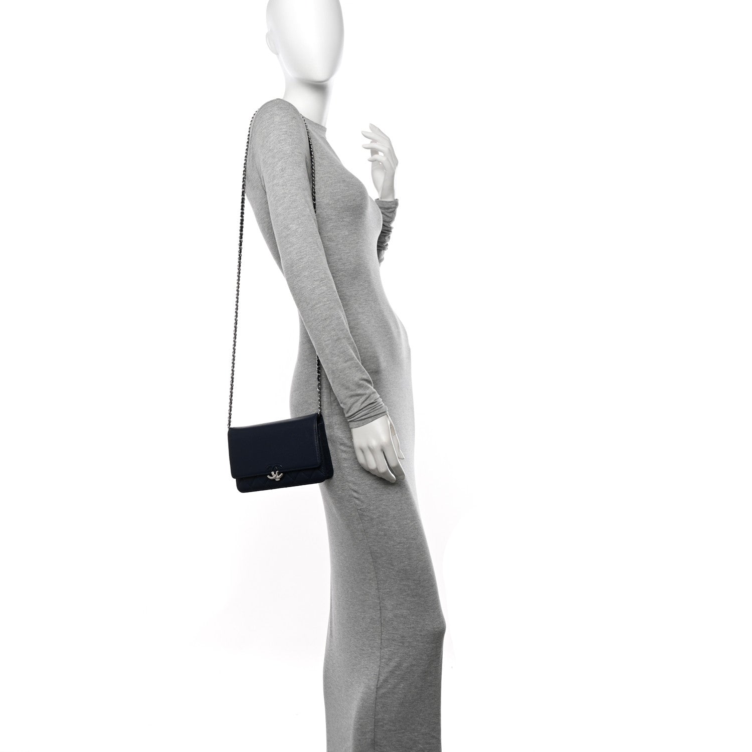 Chanel Grained Calfskin Quilted CC Box Wallet On Chain WOC Navy 2 of 12