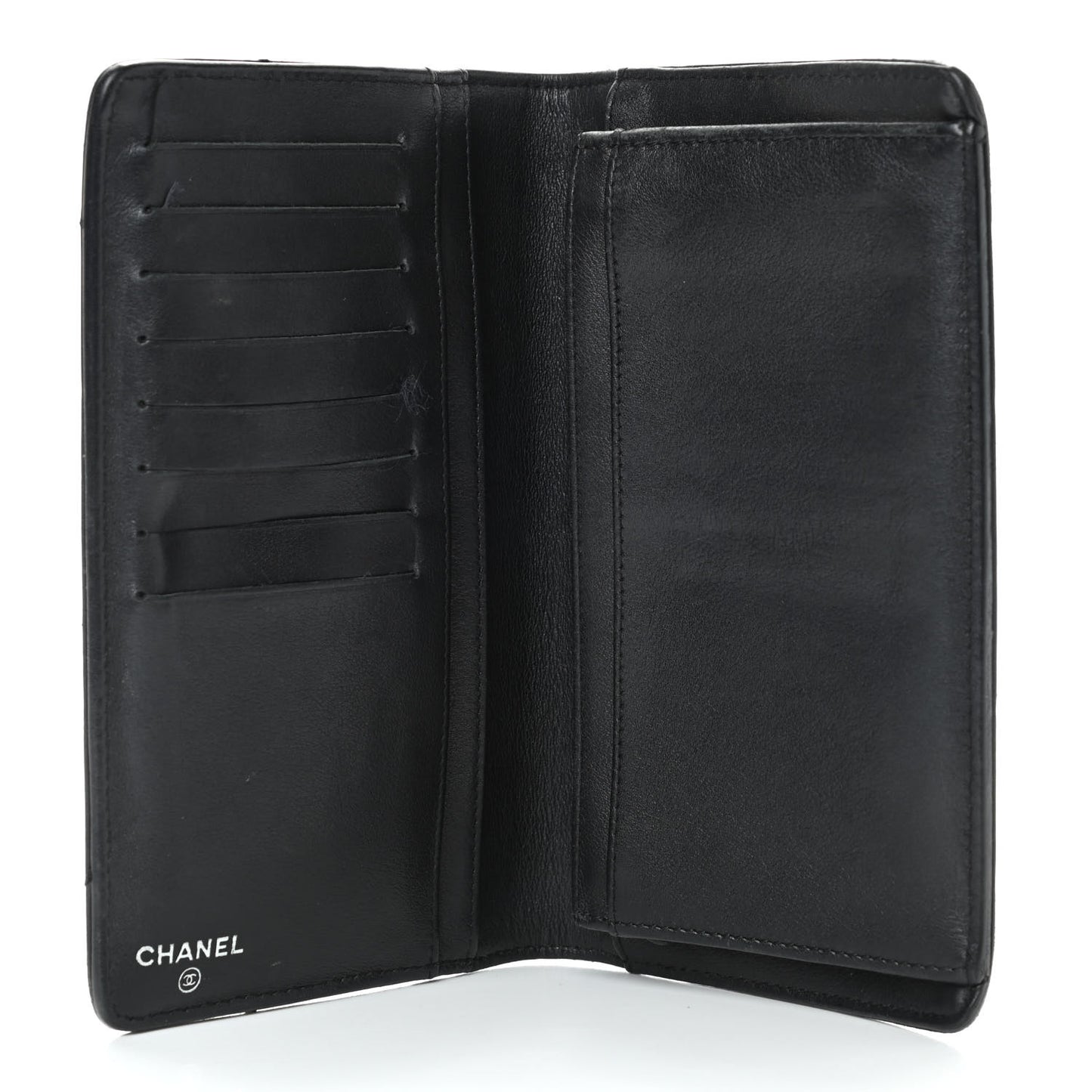 Lambskin Chevron Quilted CC Yen Wallet Black