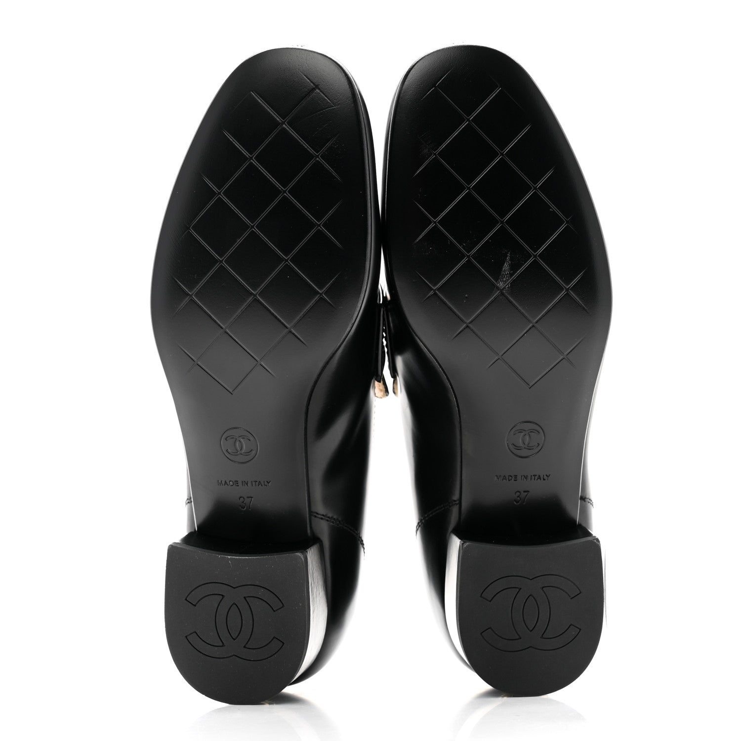 Chanel Shiny Calfskin Logo Loafers 37 Black 1560914 – FASHIONPHILE