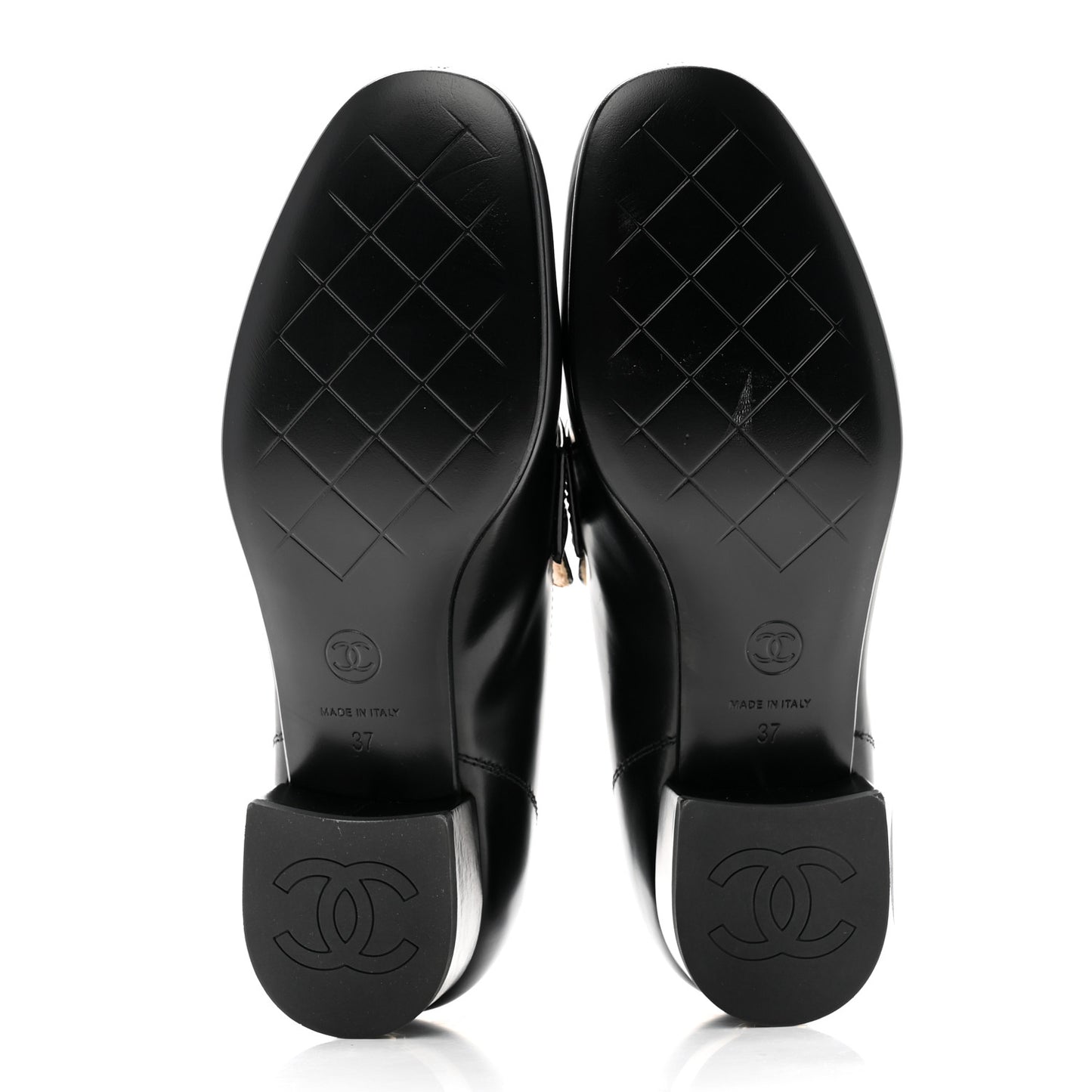Shiny Calfskin Logo Loafers 37 Black