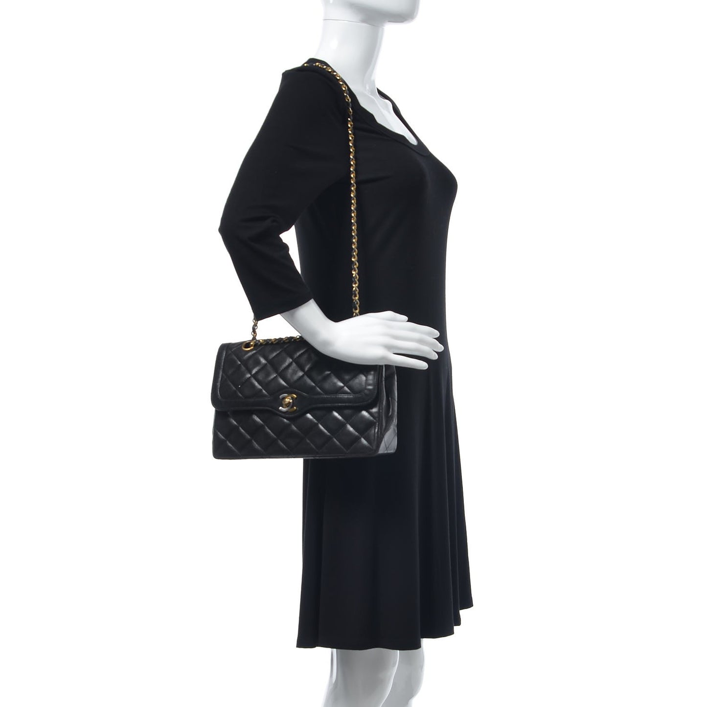 Lambskin Quilted Medium Double Flap Black