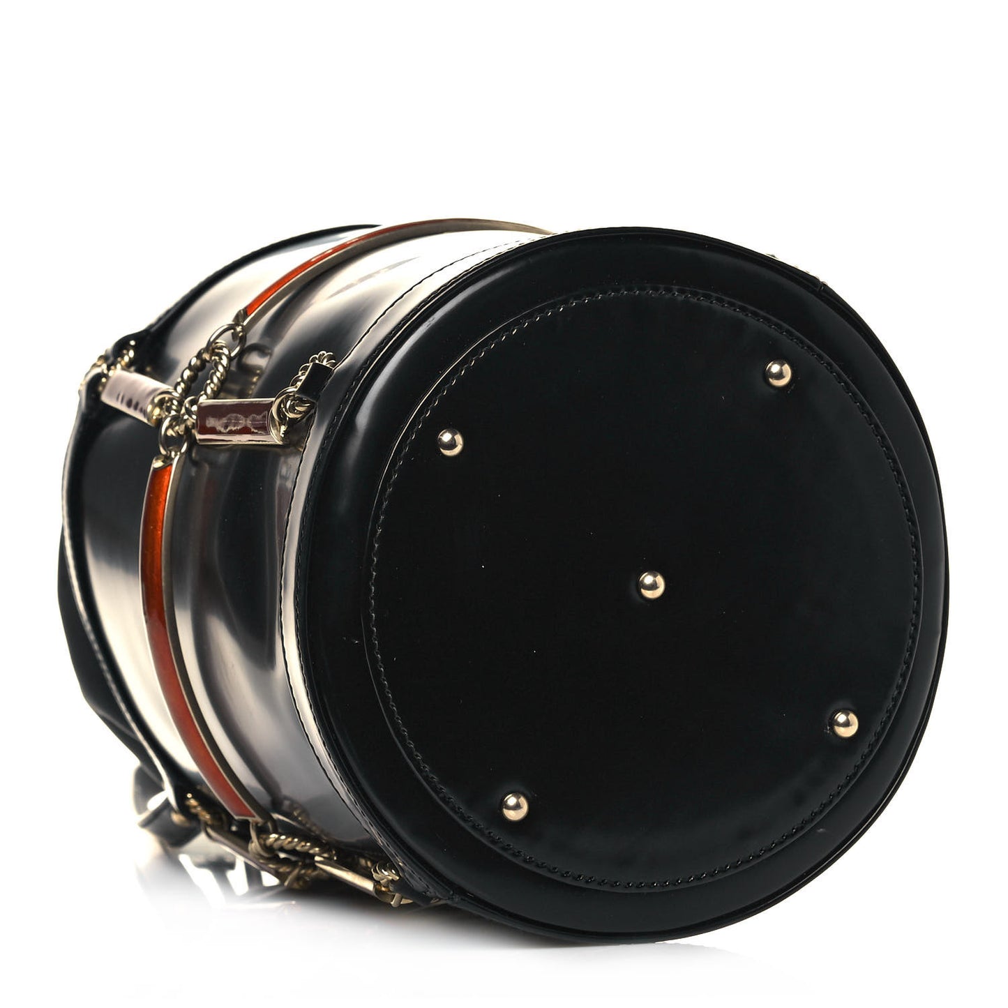 Lambskin Vinyl Enamel Mini Bucket Bag Black Ruggine