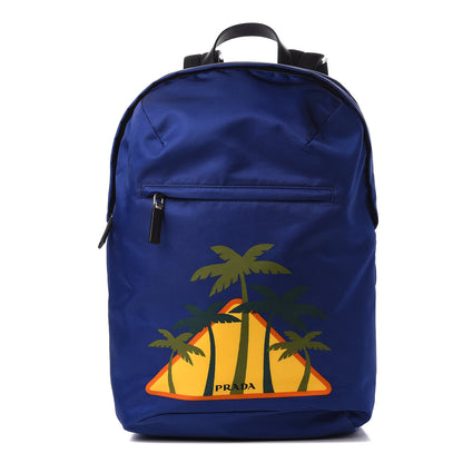 Prada Tessuto Nylon Palm Tree Print Day Backpack Bluette 1 of 11