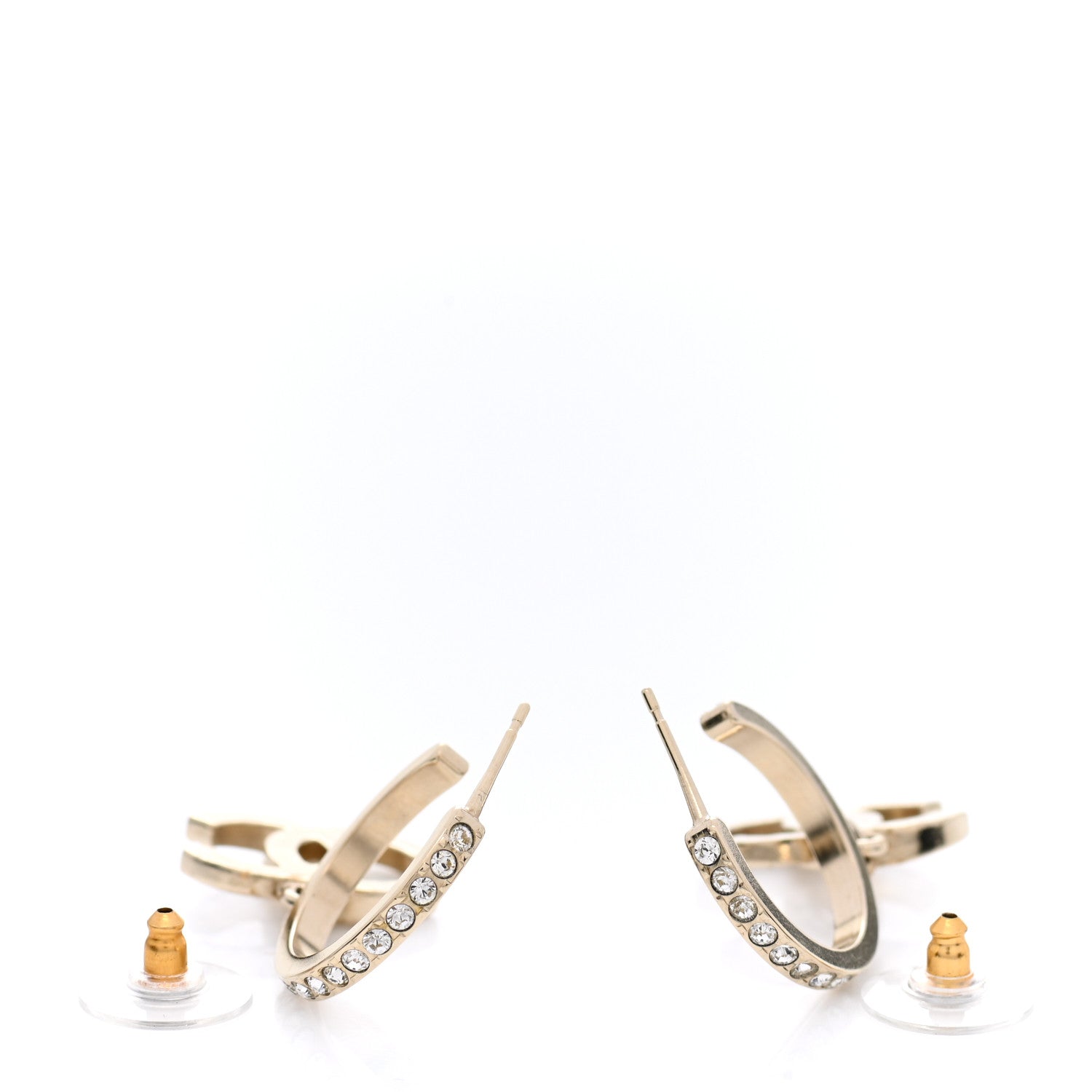 Chanel Crystal Lock Symbols CC Hoop Drop Earrings Gold 3 of 5