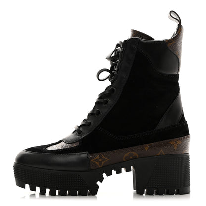 Louis Vuitton Suede Calfskin Monogram Laureate Platform Desert Boots 36 Black 1 of 8