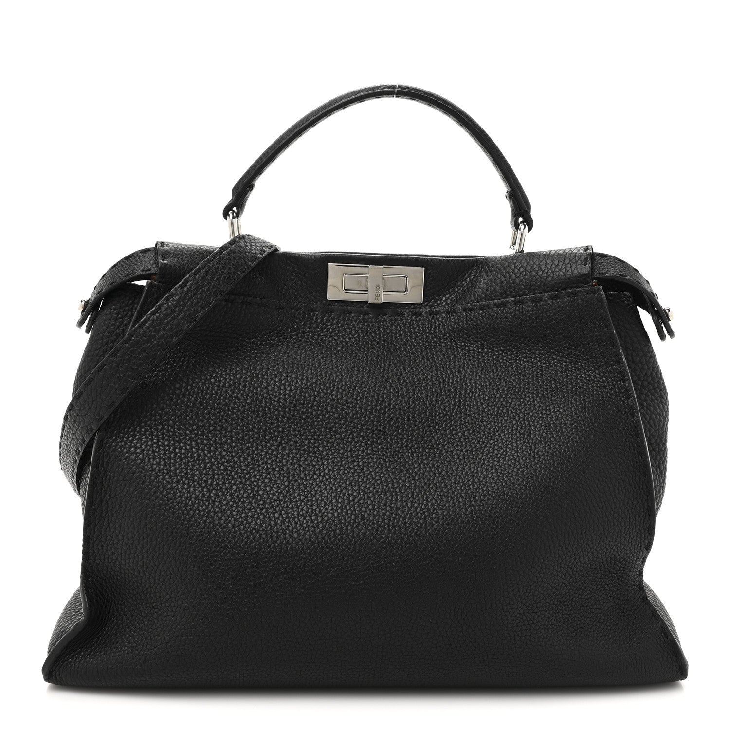 Fendi Cuoio Romano Selleria Bi-Color Large Peekaboo Iconic Satchel Black Mou 1 of 12