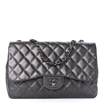 Chanel Metallic Lambskin Quilted Jumbo Single Flap Dark Grey 1 of 10