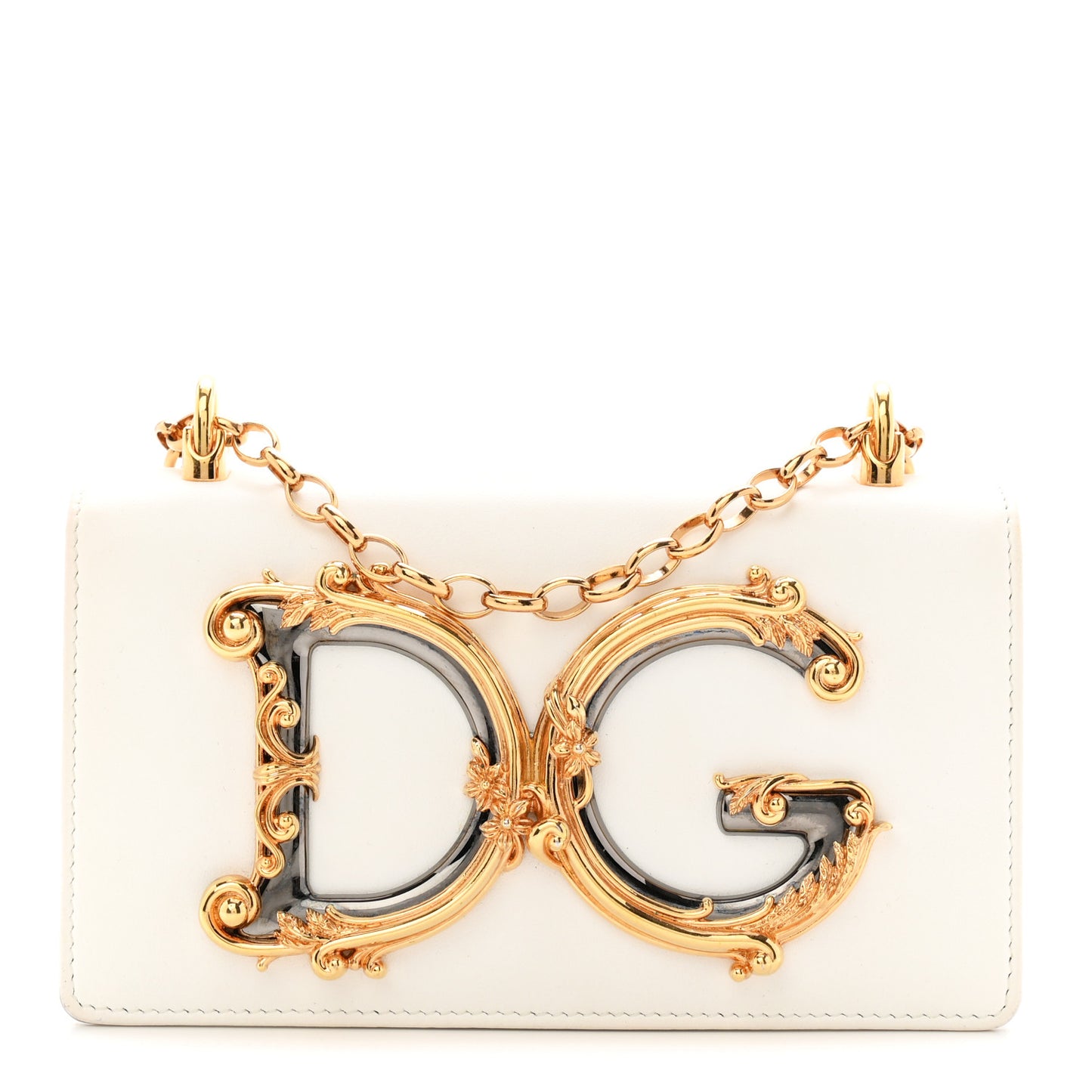 Calfskin DG Girls Phone Shoulder Bag White
