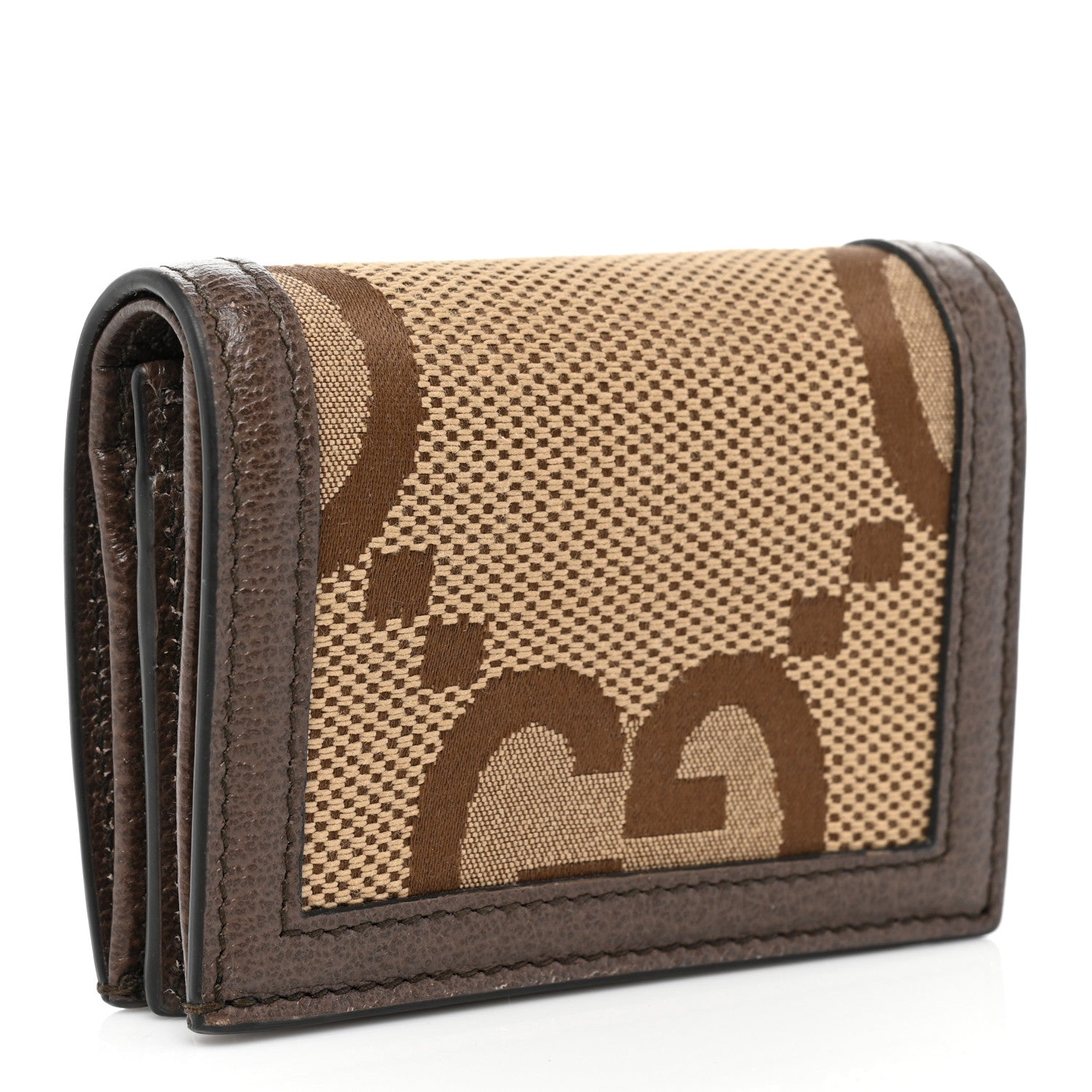 Gucci Monogram Jumbo GG Textured Dollar Calfskin Diana Card Case Wallet Camel Ebony New Acero 2 of 7
