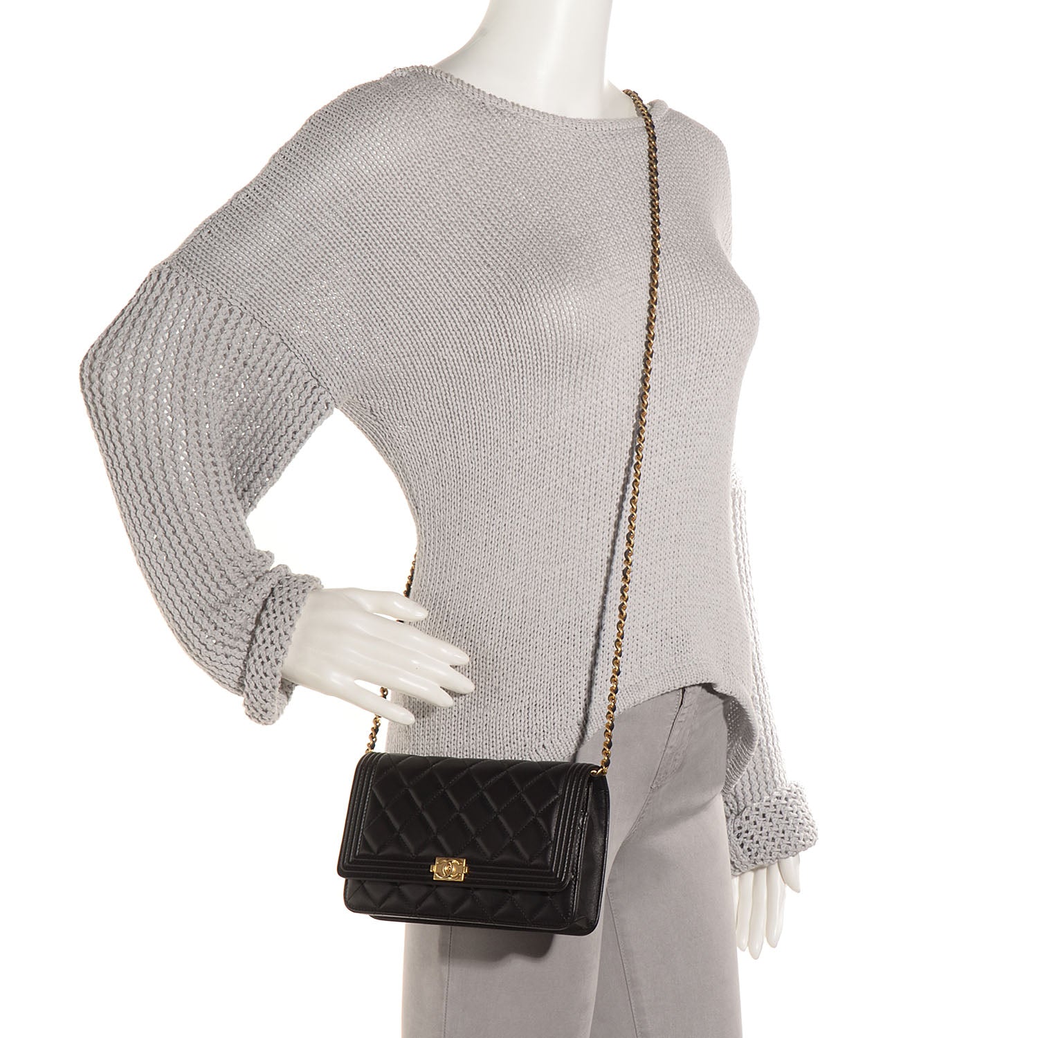 Chanel Lambskin Quilted Boy Wallet On Chain WOC Black 2 of 9