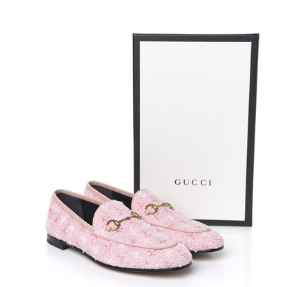Gucci Wool Tweed Horsebit Womens Jordaan Loafers 39.5 Pink White Perfect Pink 10 of 10