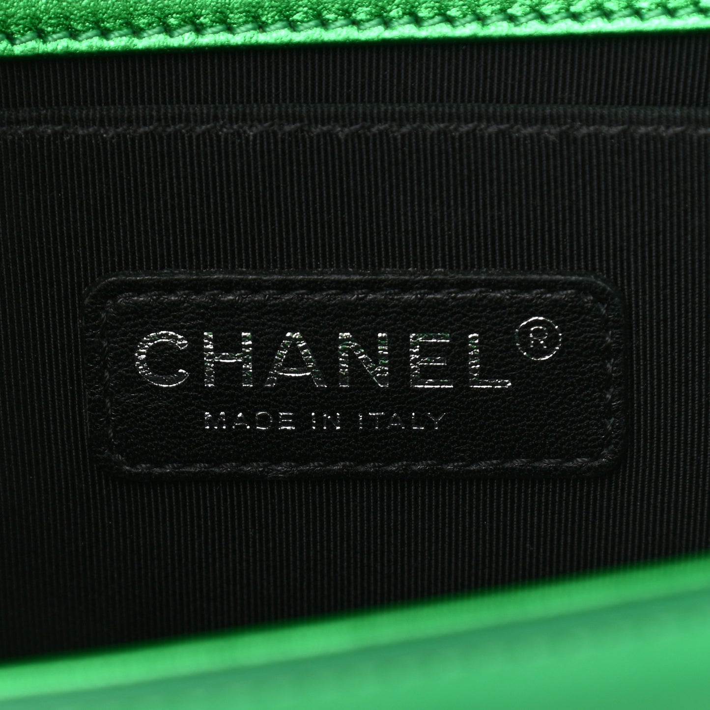 Metallic Patent Calfskin Quilted Medium Boy Flap Green
