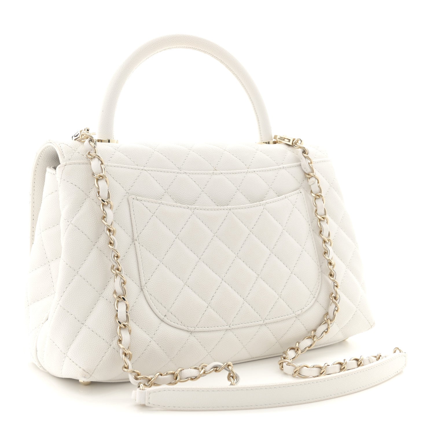 Chanel Caviar Quilted Small Coco Handle Flap White 3 of 12