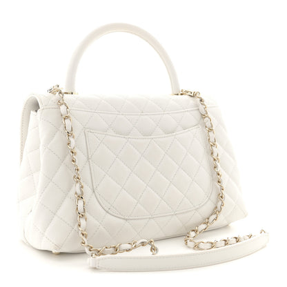 Chanel Caviar Quilted Small Coco Handle Flap White 3 of 12