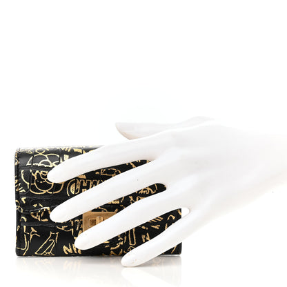 Chanel Calfskin Crocodile Embossed Graffiti 2.55 Cocodile Reissue Flap Card Holder Black Gold 2 of 9