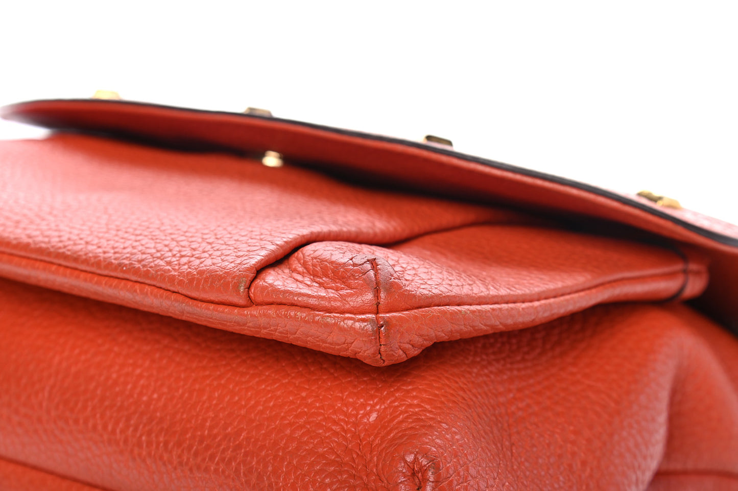 Grained Calfskin Studded Shoulder Bag Orange