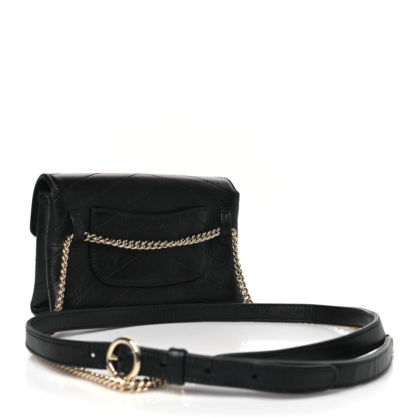 Calfskin Chevron Stitched Coco Waist Bag Black