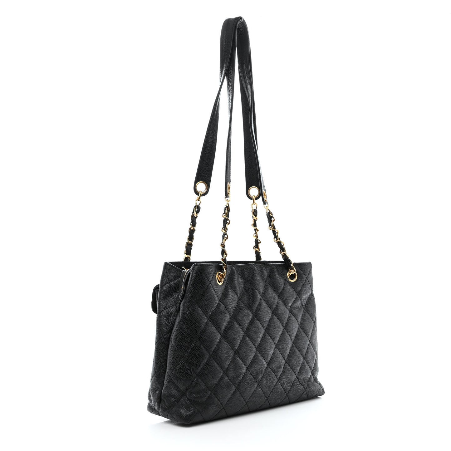 Caviar Quilted Pocket Shopping Tote Black