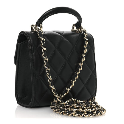 Chanel Lambskin Quilted Top Handle Flap Clutch With Chain Black 3 of 11