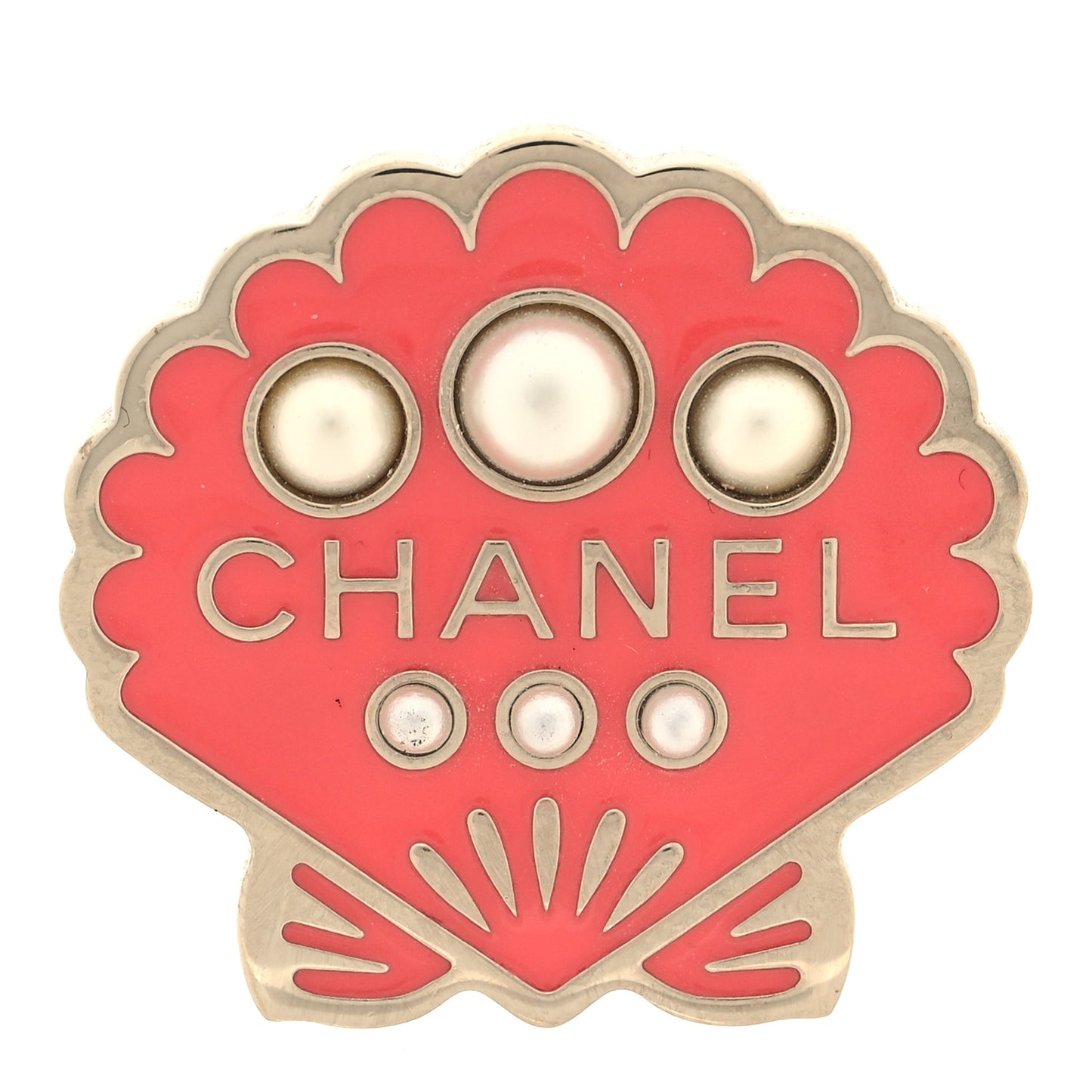 Enamel Pearl Seashell Brooch Pink Gold