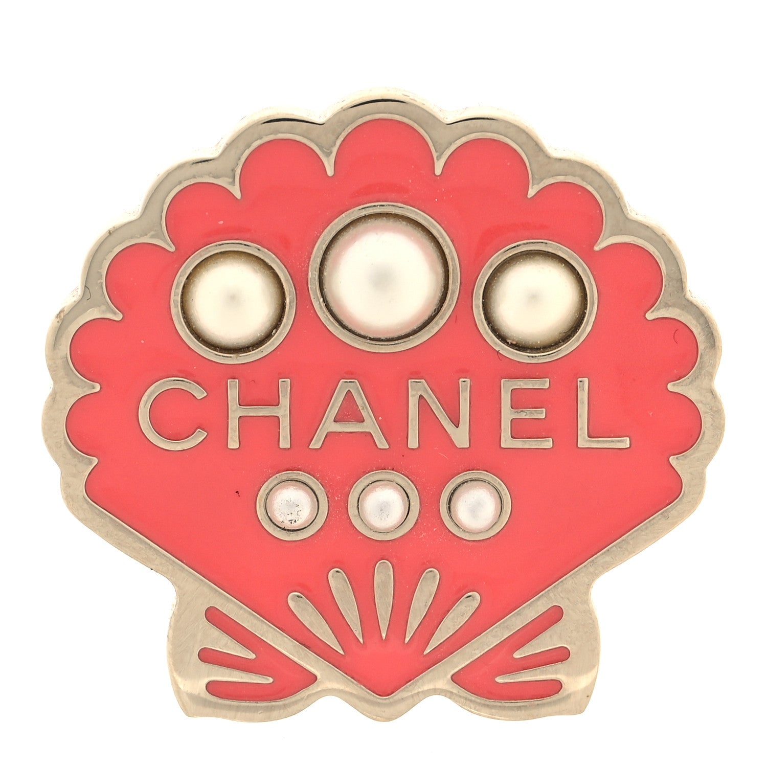 Chanel Enamel Pearl Seashell Brooch Pink Gold 1 of 5