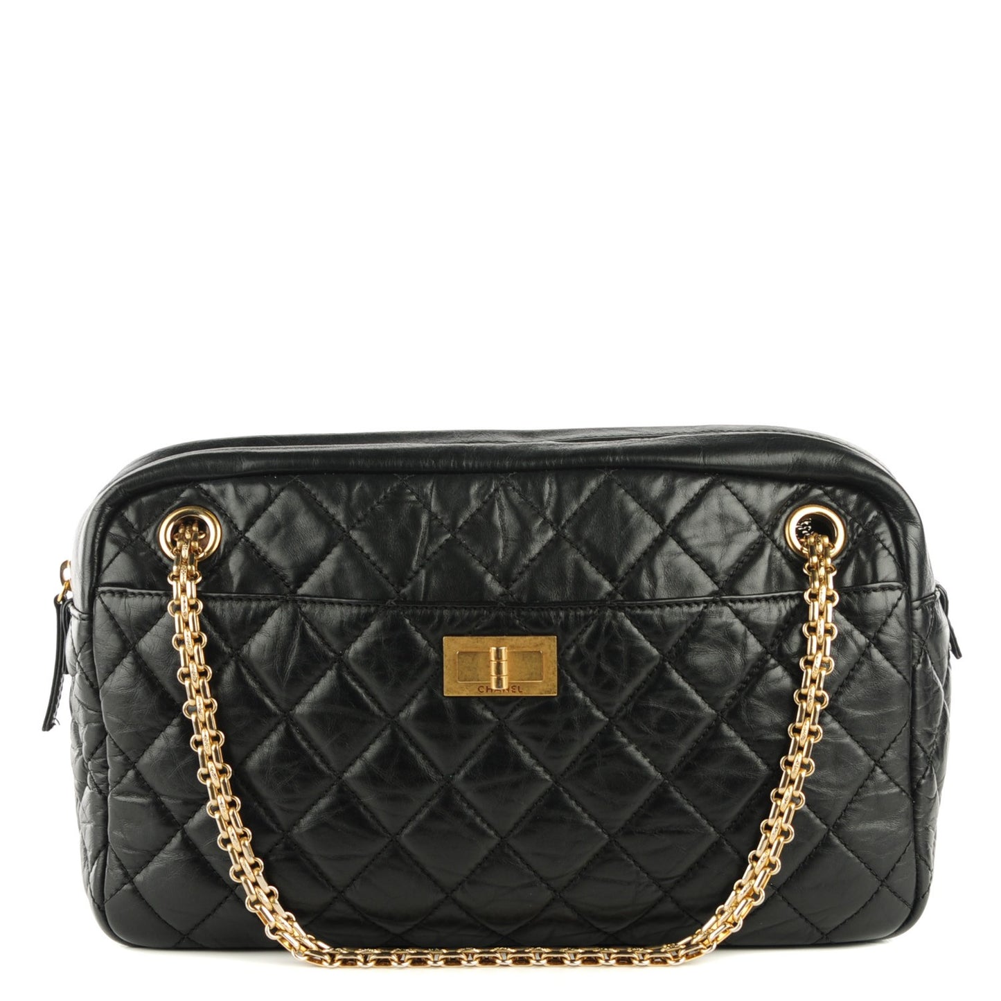 Aged Calfskin Quilted Medium Reissue Camera Case Black
