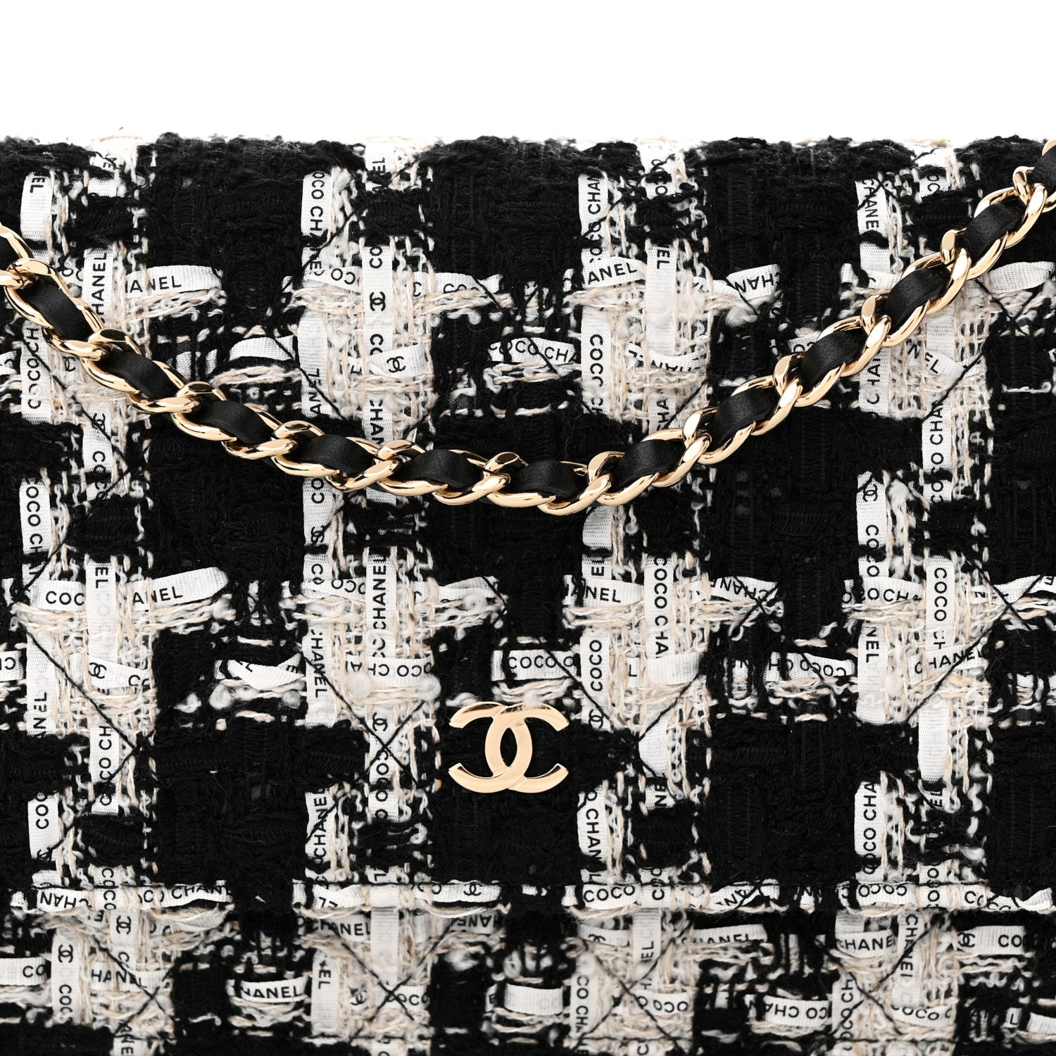Chanel Tweed Quilted Wallet On Chain WOC Black Ecru White 9 of 12