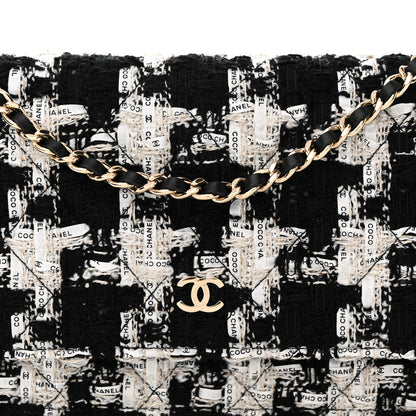 Chanel Tweed Quilted Wallet On Chain WOC Black Ecru White 9 of 12