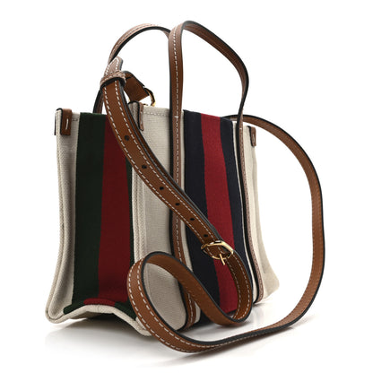 Gucci Canvas Calfskin Web Mini Interlocking G Top Handle Tote White Brown Blue Red 3 of 10