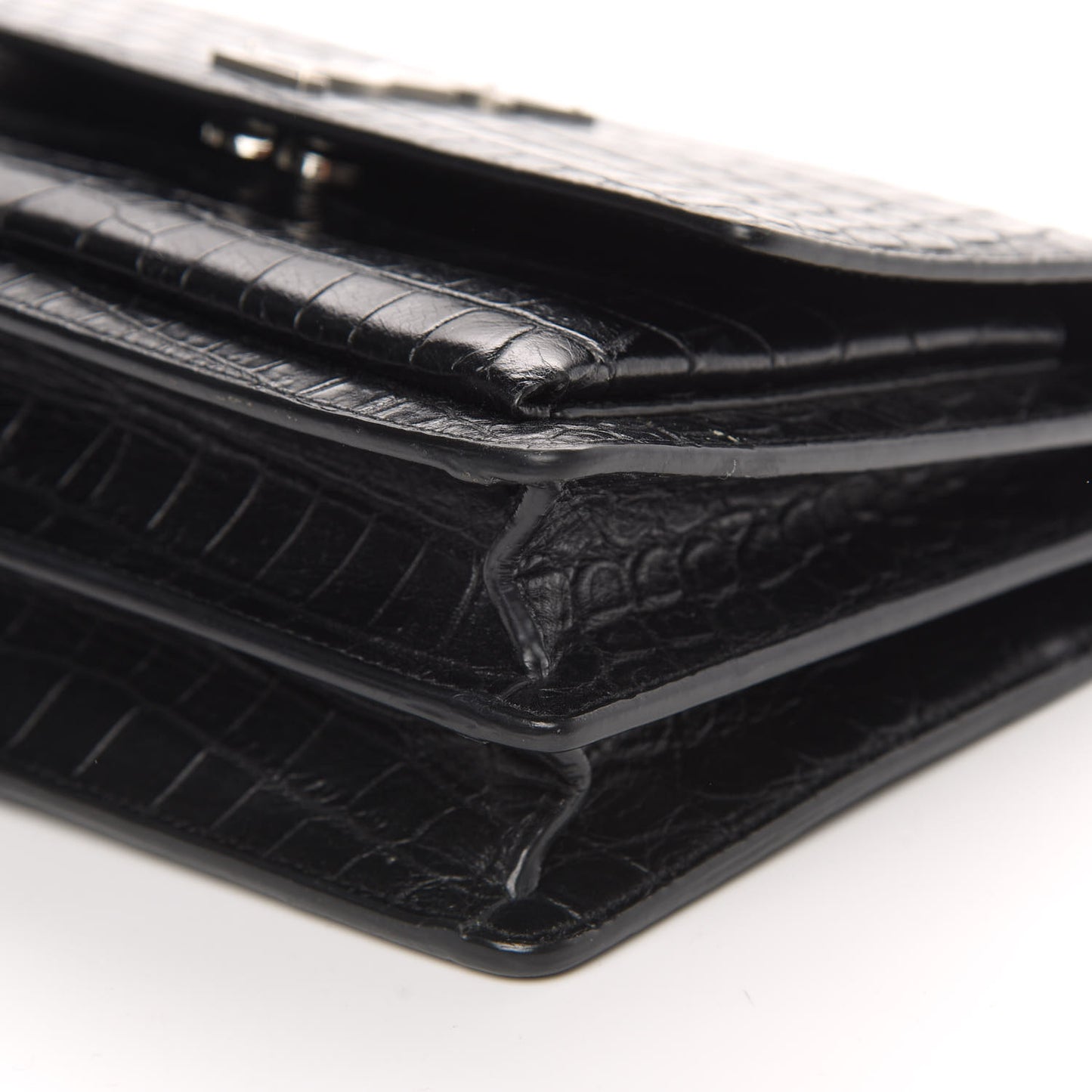 Calfskin Crocodile Embossed Medium Monogram Sunset Black