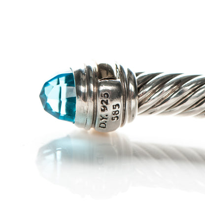 David Yurman Sterling Silver 14K Yellow Gold Blue Topaz 5mm Cable Classics Bracelet 5 of 5