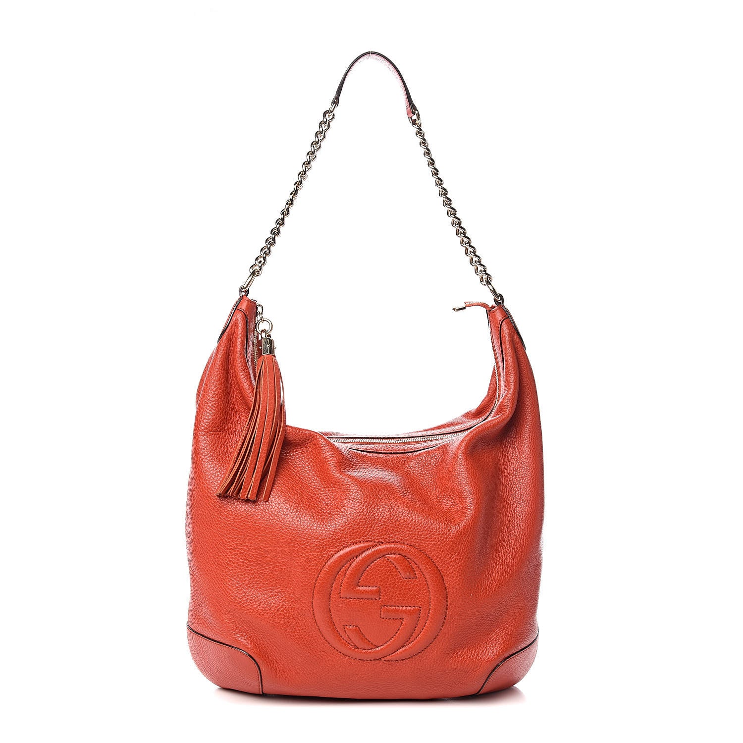 Gucci Pebbled Calfskin Medium Soho Chain Hobo Sun Orange 1 of 11