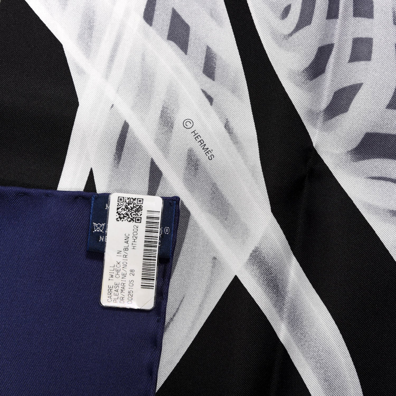 Hermes Silk Please Check In Scarf 90 Marine Black White 3 of 4