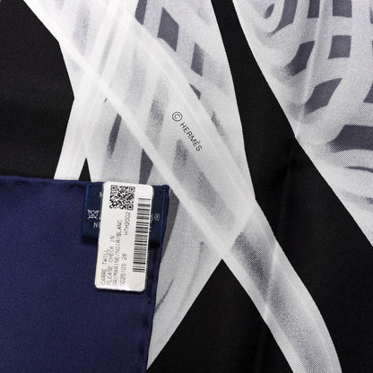 Hermes Silk Please Check In Scarf 90 Marine Black White 3 of 4