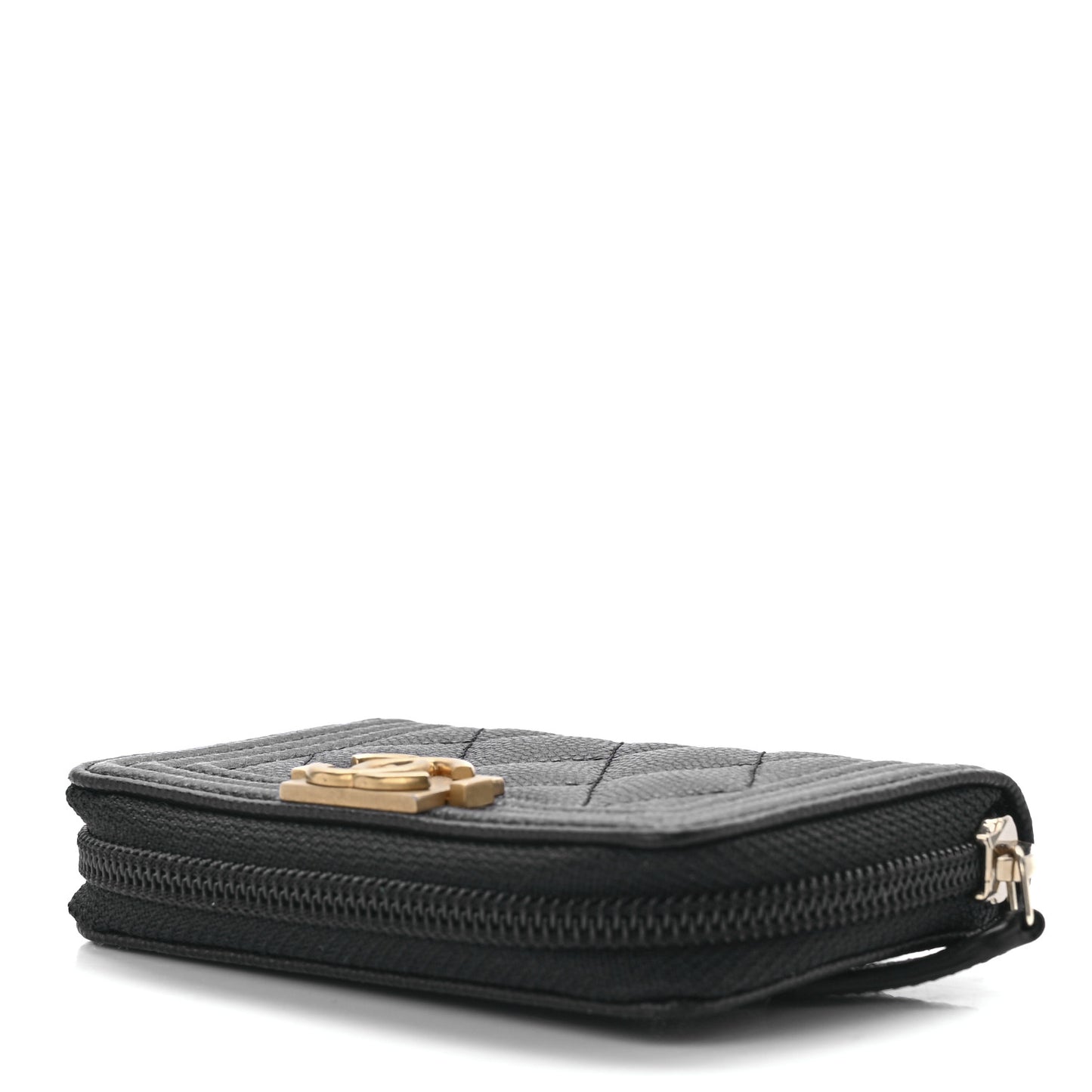 Caviar Quilted Boy Zip Around Coin Purse Wallet Black