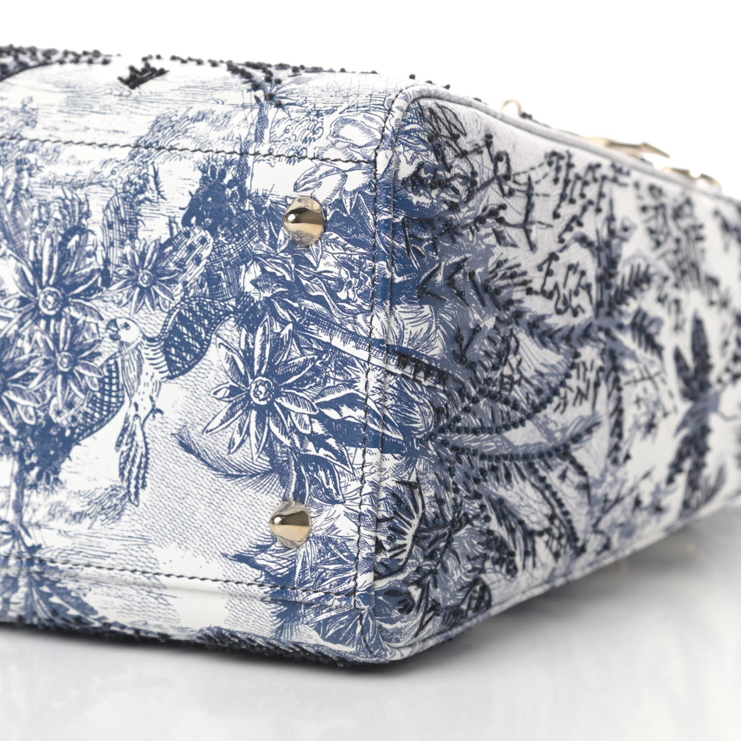 Lambskin Embroidered Medium Palm Tree Toile De Jouy Lady Dior Blue