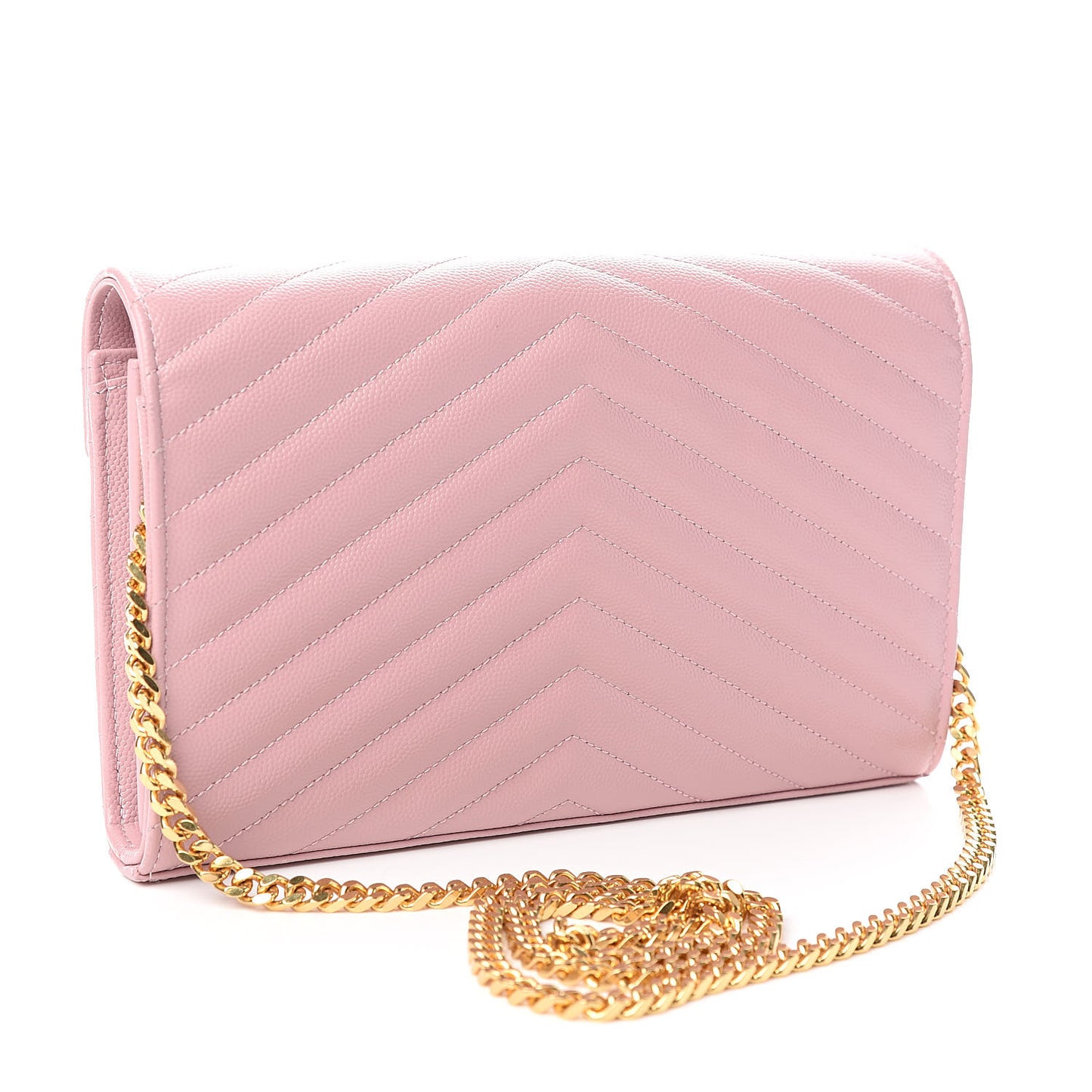 Grain De Poudre Matelasse Chevron Monogram Chain Wallet Pale Pink