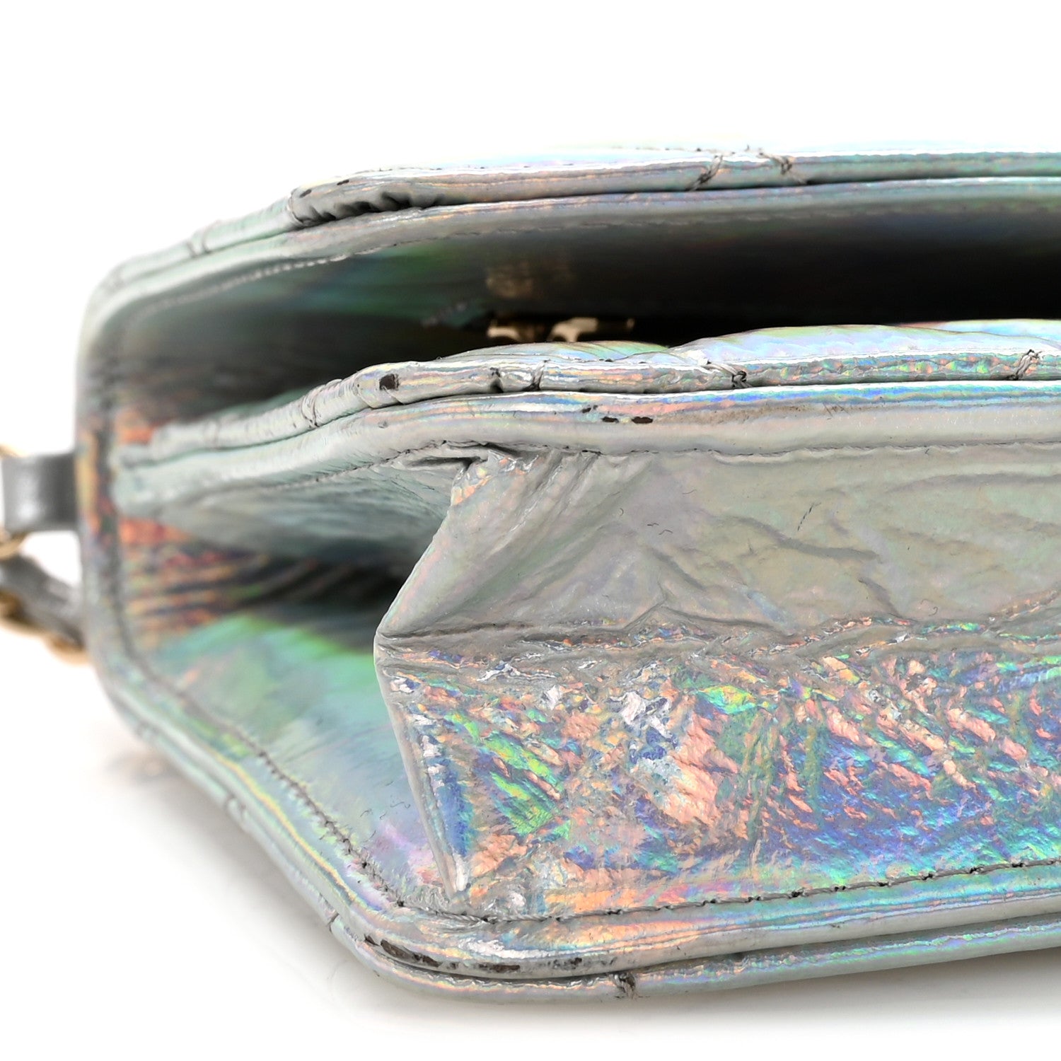 Chanel Iridescent Goatskin Quilted Wallet On Chain WOC Silver 10 of 12